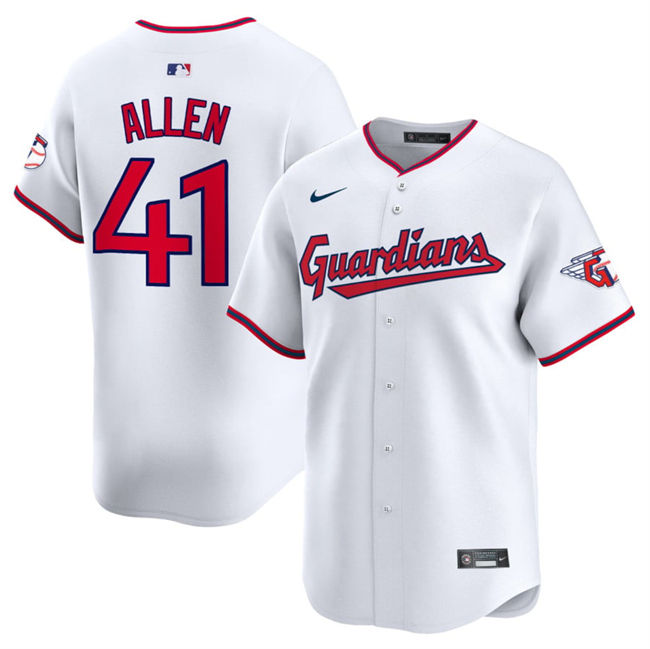 Men's Cleveland Guardians #41 Carlos Santana White Home Limited Stitched Baseball Jersey